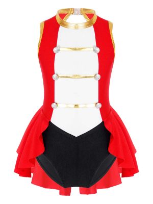 IEFIEL Kids Girls Circus Ringmaster Costume Majorette Dance Stage Performance Tutu Dress Leotard for Holiday Party Halloween