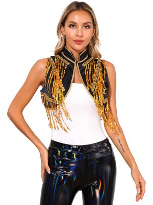 Womens Circus Sequin Sparkly Fringe Tassel Jackets 